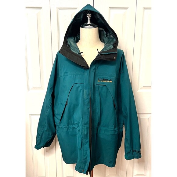 LL BEAN All Conditions Rain Jacket Men's XXL GORE-TEX Hooded Waterproof Green - Picture 1 of 13
